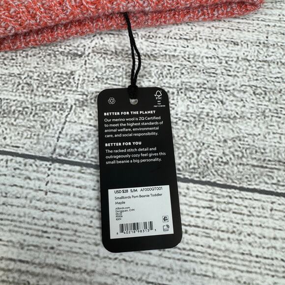 Allbirds Smallbirds Toddler Coral & Purple 100% Merino Wool Pom Beanie Size S/M - Picture 6 of 6